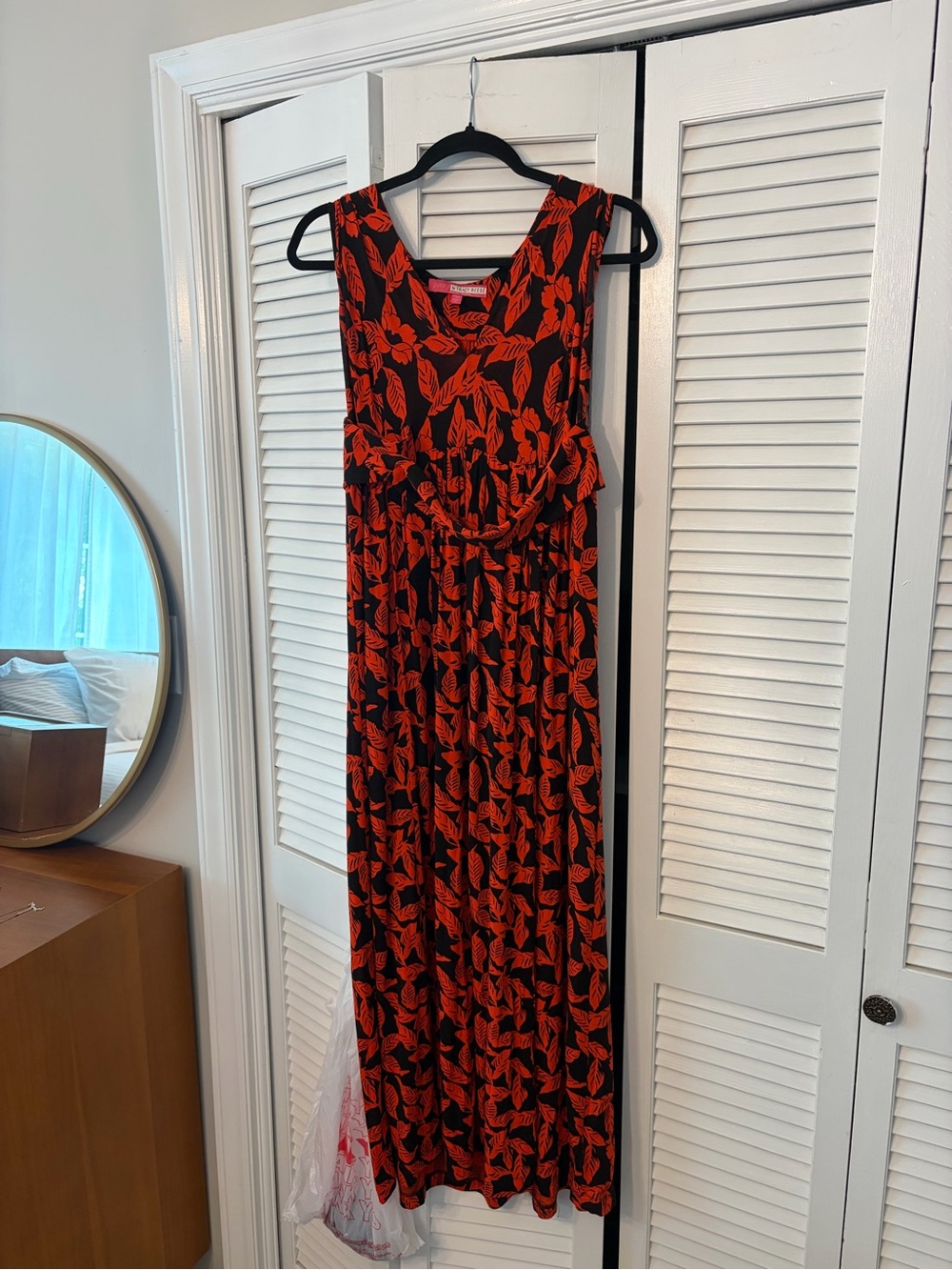 Plenty by Tracy Reese Black Maxi Dress with Red Tropical Leaf Print